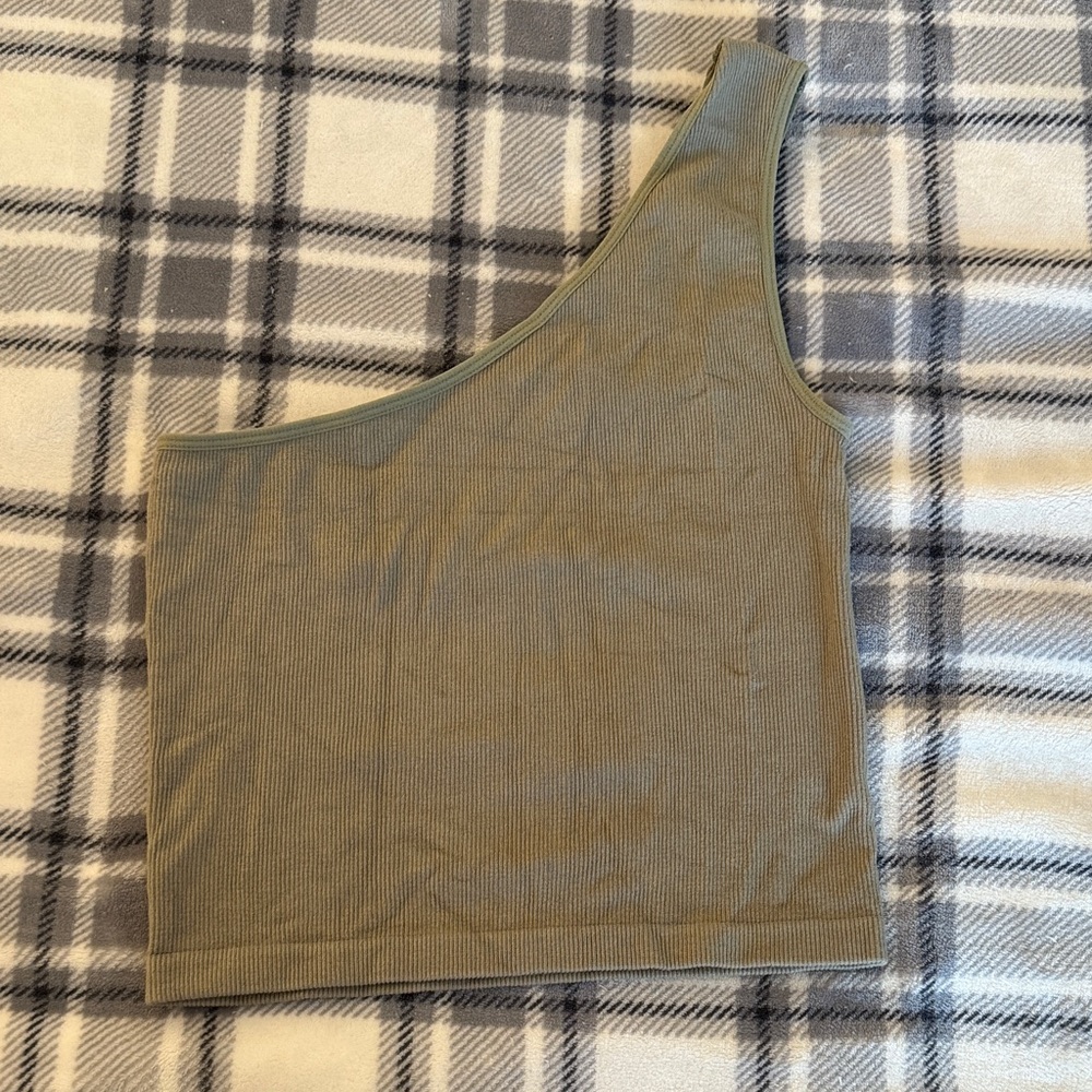 Essentials One-Shoulder Green Crop Top